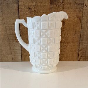Vintage Westmoreland Milk Glass Pitcher: 1950s Old Quilt/Checkerboard Pattern